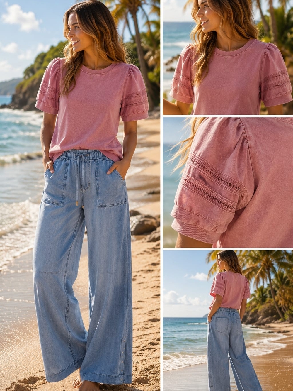 Jane and Delancey Rose-Pink Puff Sleeve Tee
